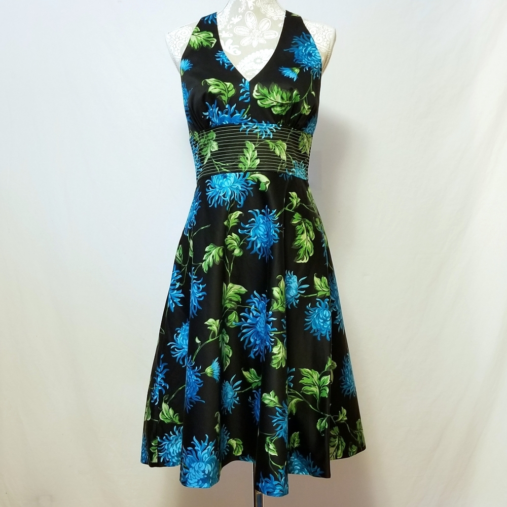 Donna Ricco Floral Rockabilly Halter Dress Sz 10